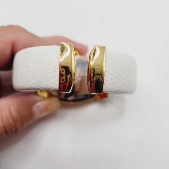Joan Rivers Quartz Cuff Watch White Genuine Leather Band Gold Tone - Picture 10 of 11